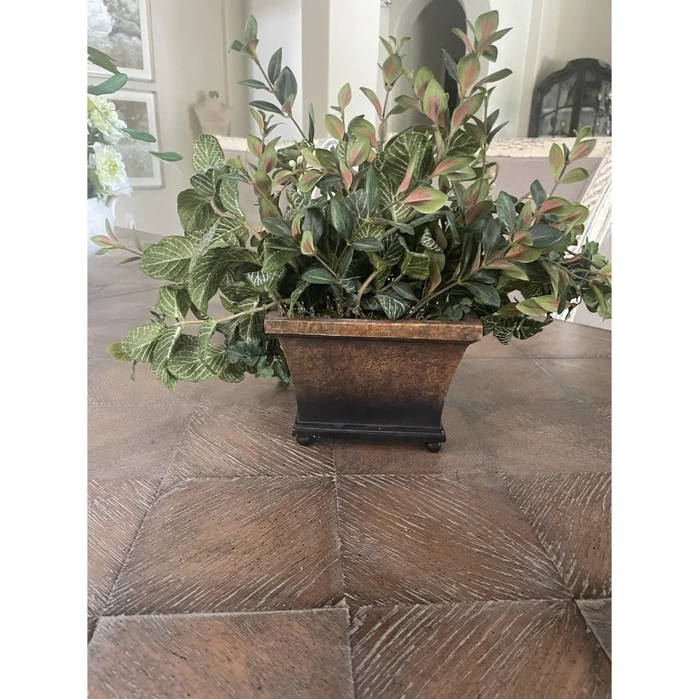 Faux Greenery & Berry Floral Arrangement Sm Resin Footed Container